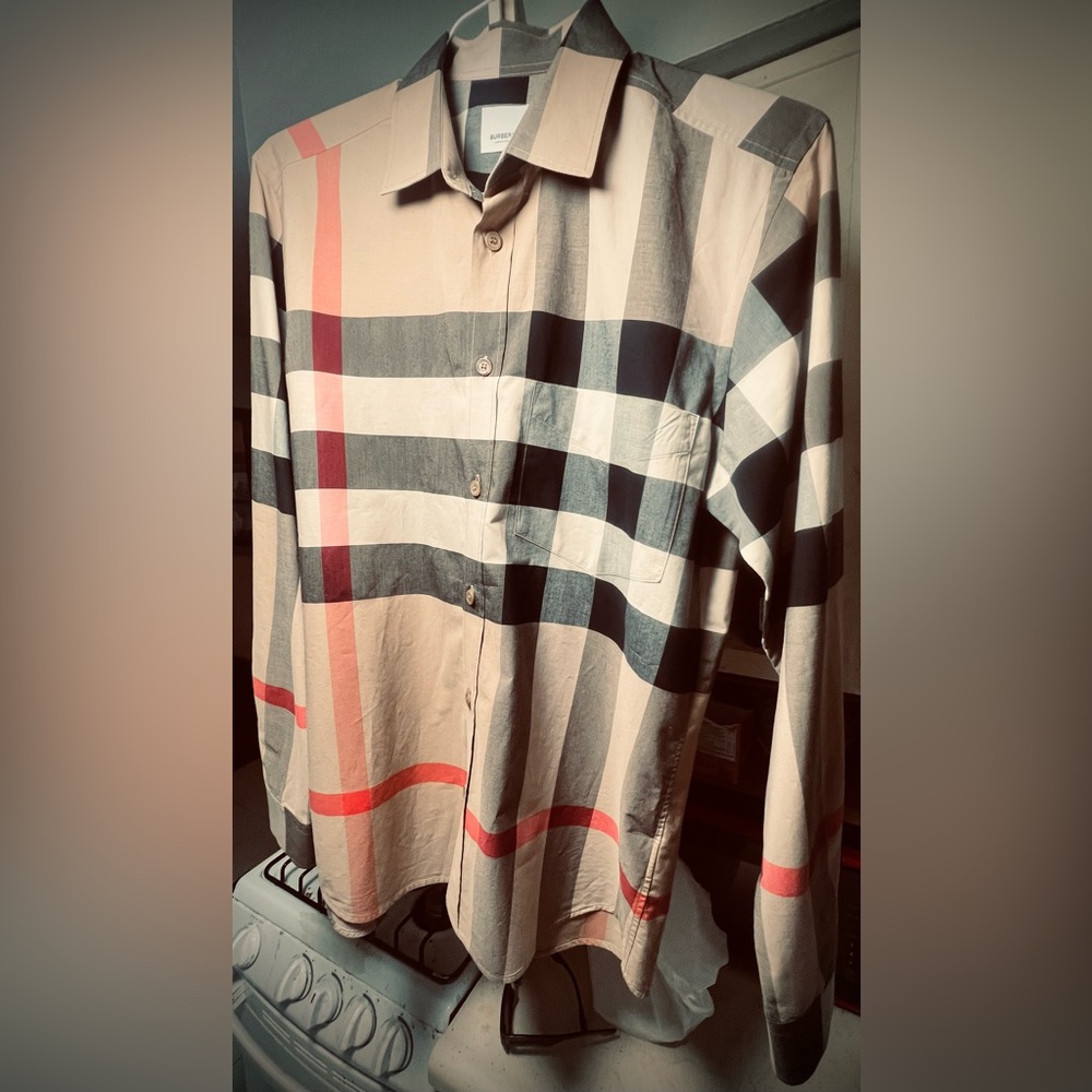 Burberry Beige and Black Plaid Shirt